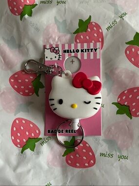 Hello Kitty White & Red Silicone Badge Reel Keychain with Clip